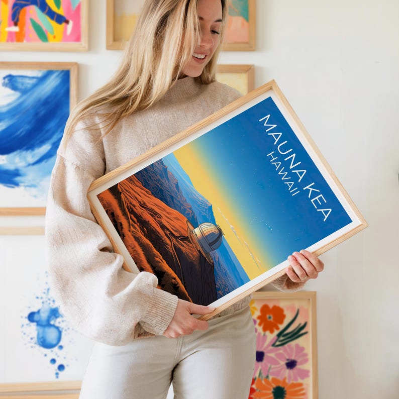 Mauna Kea Travel Print Hawaii Poster Volcano Wall Art Mountain Illustration Mauna Kea Poster Home Decor Birthday Gift