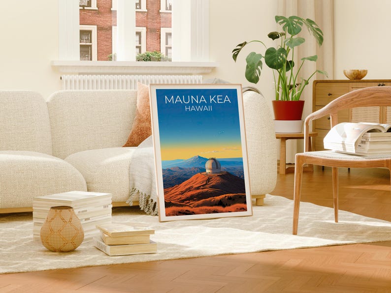 Mauna Kea Travel Print Hawaii Poster Volcano Wall Art Mountain Illustration Mauna Kea Poster Home Decor Birthday Gift