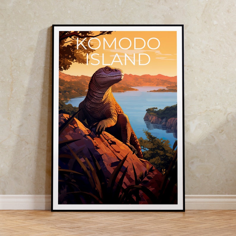 Komodo Travel Poster, Komodo Dragon Wall Art, Komodo Dragon Print, Komodo Poster, Komodo Island Poster, Komodo Dragon Print