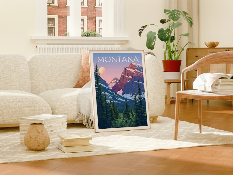Montana Travel Poster, Montana Wall Art, Montana Print, Montana Poster, Mountain Poster, Flowers Poster, Montana Art