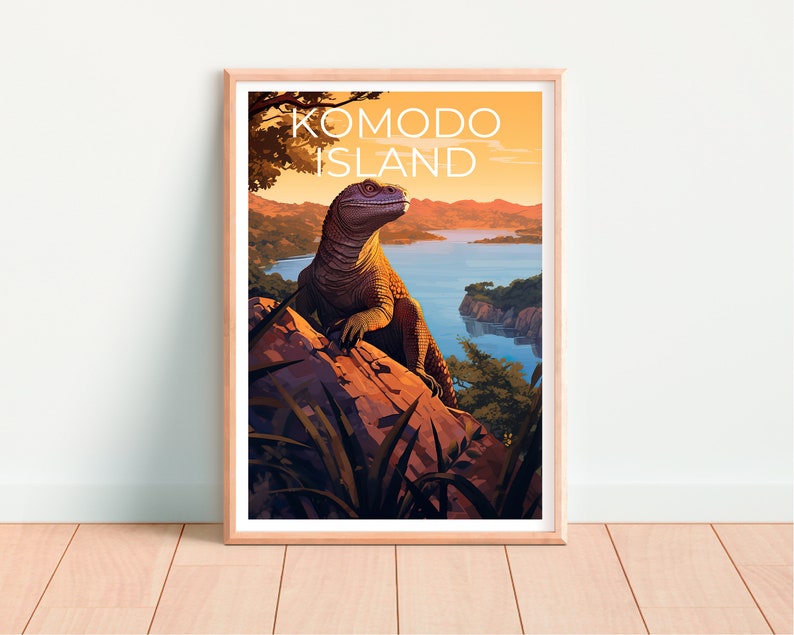 Komodo Travel Poster, Komodo Dragon Wall Art, Komodo Dragon Print, Komodo Poster, Komodo Island Poster, Komodo Dragon Print