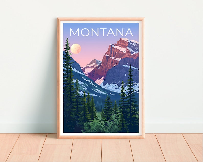Montana Travel Poster, Montana Wall Art, Montana Print, Montana Poster, Mountain Poster, Flowers Poster, Montana Art