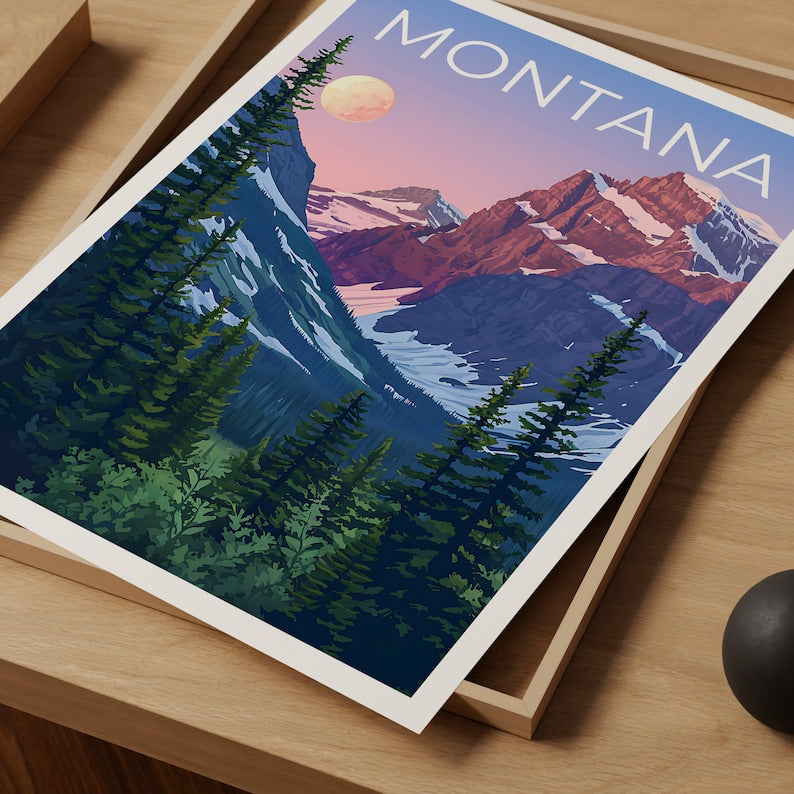Montana Travel Poster, Montana Wall Art, Montana Print, Montana Poster, Mountain Poster, Flowers Poster, Montana Art