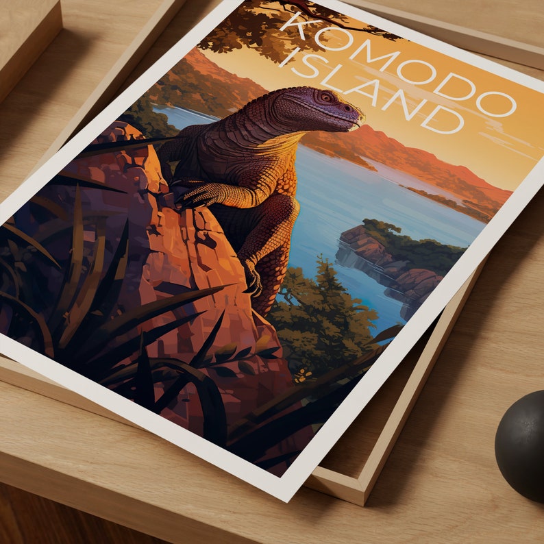 Komodo Travel Poster, Komodo Dragon Wall Art, Komodo Dragon Print, Komodo Poster, Komodo Island Poster, Komodo Dragon Print