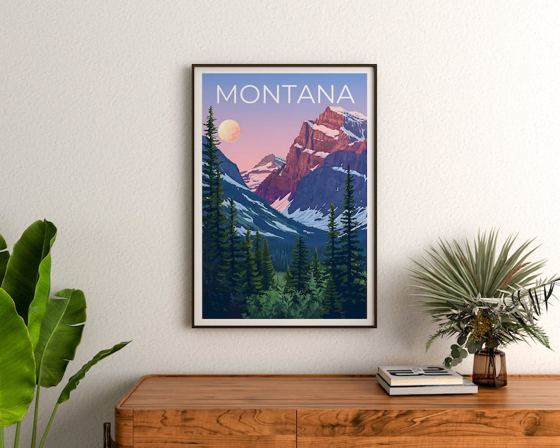 Montana Travel Poster, Montana Wall Art, Montana Print, Montana Poster, Mountain Poster, Flowers Poster, Montana Art