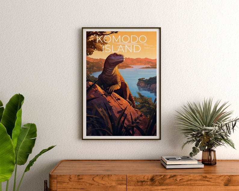 Komodo Travel Poster, Komodo Dragon Wall Art, Komodo Dragon Print, Komodo Poster, Komodo Island Poster, Komodo Dragon Print