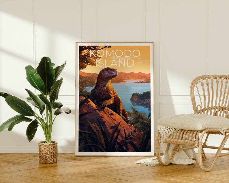 Komodo Travel Poster, Komodo Dragon Wall Art, Komodo Dragon Print, Komodo Poster, Komodo Island Poster, Komodo Dragon Print