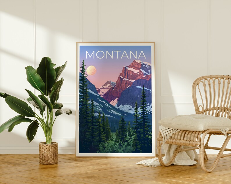 Montana Travel Poster, Montana Wall Art, Montana Print, Montana Poster, Mountain Poster, Flowers Poster, Montana Art