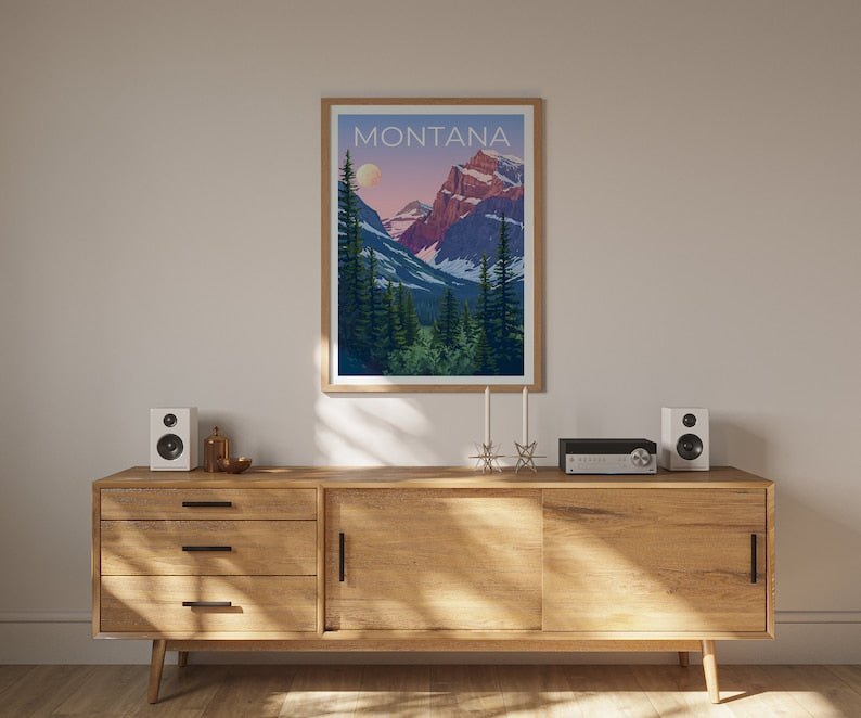 Montana Travel Poster, Montana Wall Art, Montana Print, Montana Poster, Mountain Poster, Flowers Poster, Montana Art