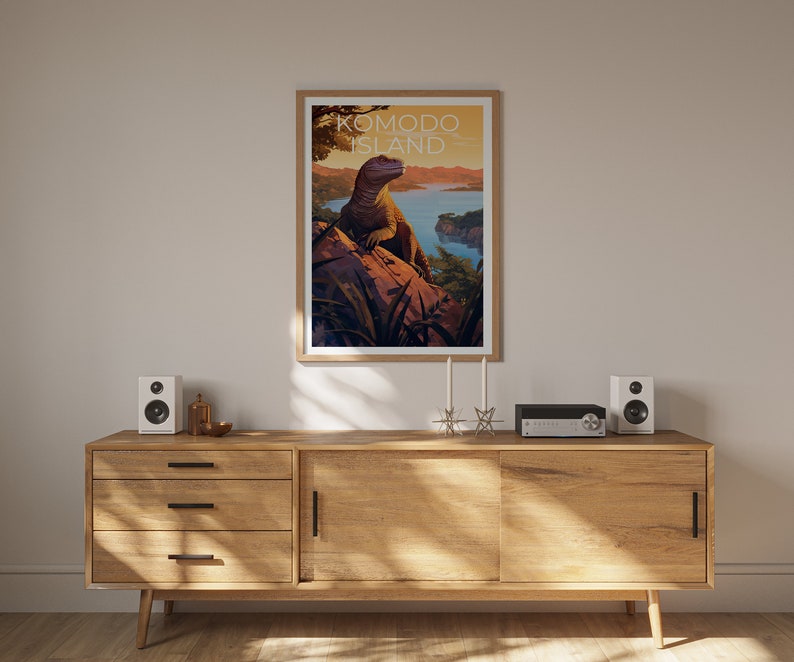 Komodo Travel Poster, Komodo Dragon Wall Art, Komodo Dragon Print, Komodo Poster, Komodo Island Poster, Komodo Dragon Print