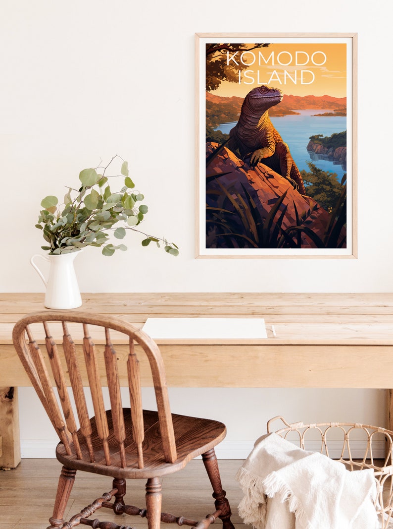 Komodo Travel Poster, Komodo Dragon Wall Art, Komodo Dragon Print, Komodo Poster, Komodo Island Poster, Komodo Dragon Print