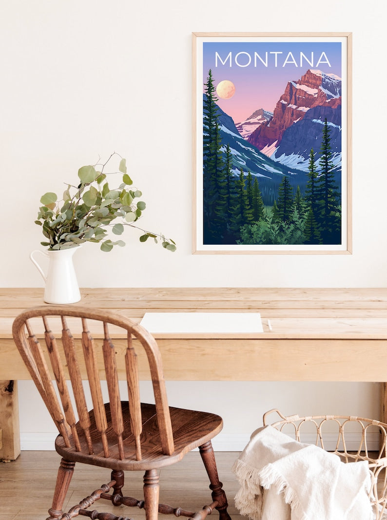 Montana Travel Poster, Montana Wall Art, Montana Print, Montana Poster, Mountain Poster, Flowers Poster, Montana Art