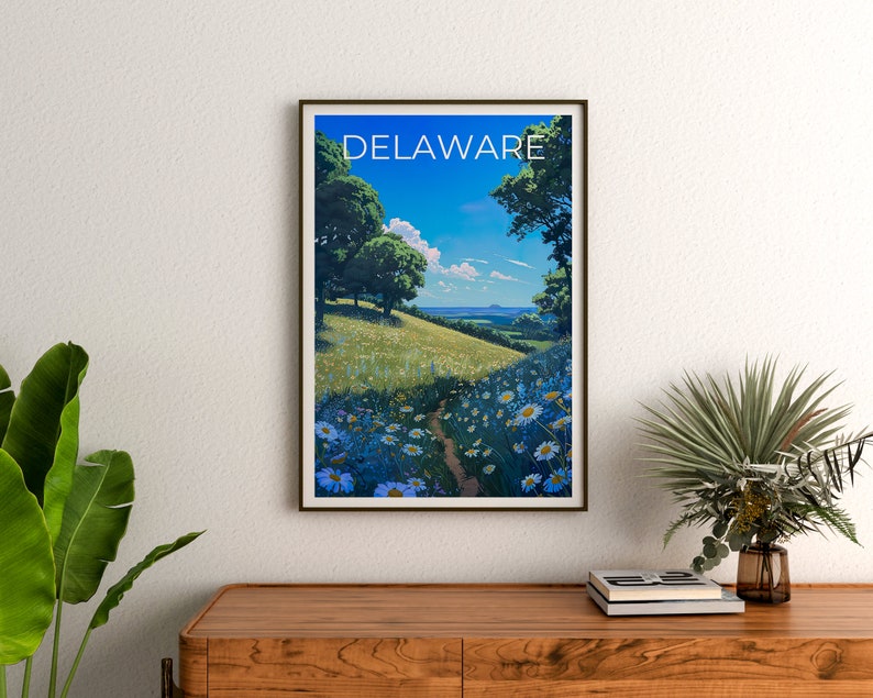 Affiche de voyage du Delaware, art mural floral, impression florale, affiche du Delaware, affiche florale, affiche nature, art du Delaware