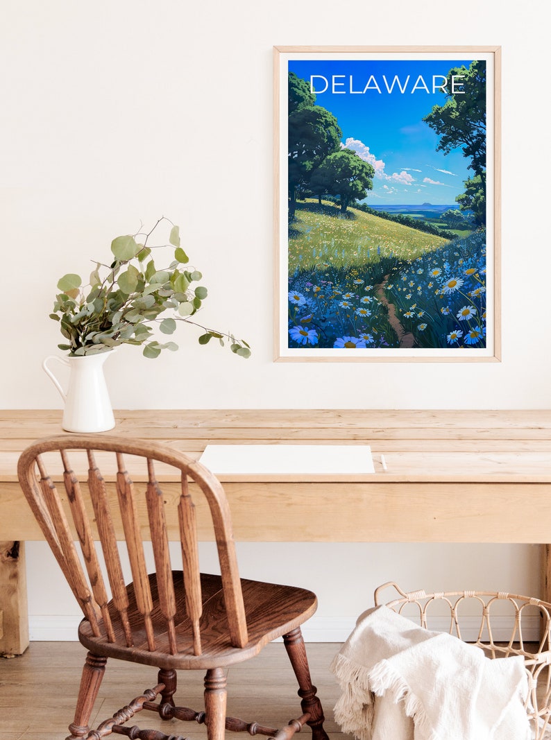 Affiche de voyage du Delaware, art mural floral, impression florale, affiche du Delaware, affiche florale, affiche nature, art du Delaware