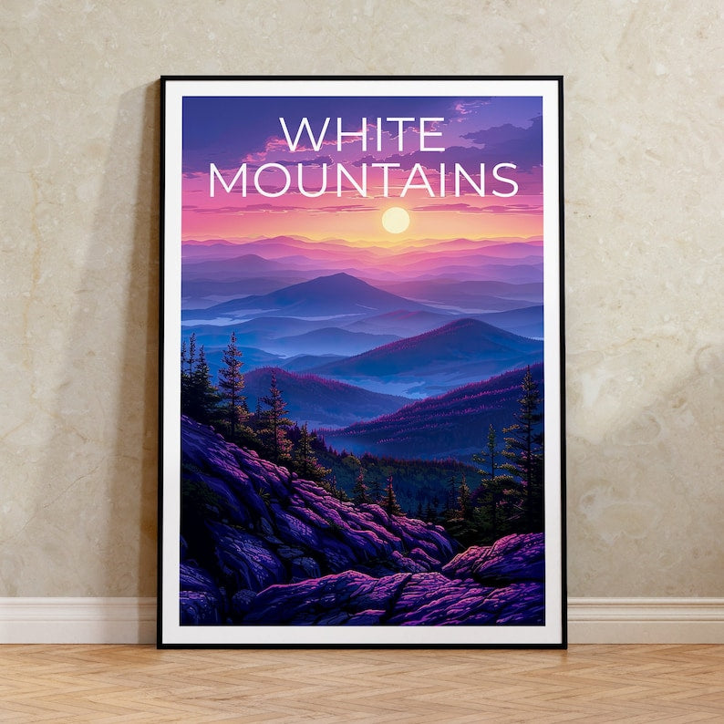 White Mountains Poster, White Mountains Print, New Hampshire Poster, New Hampshire Print, White Mountains Art, Hiking Gift