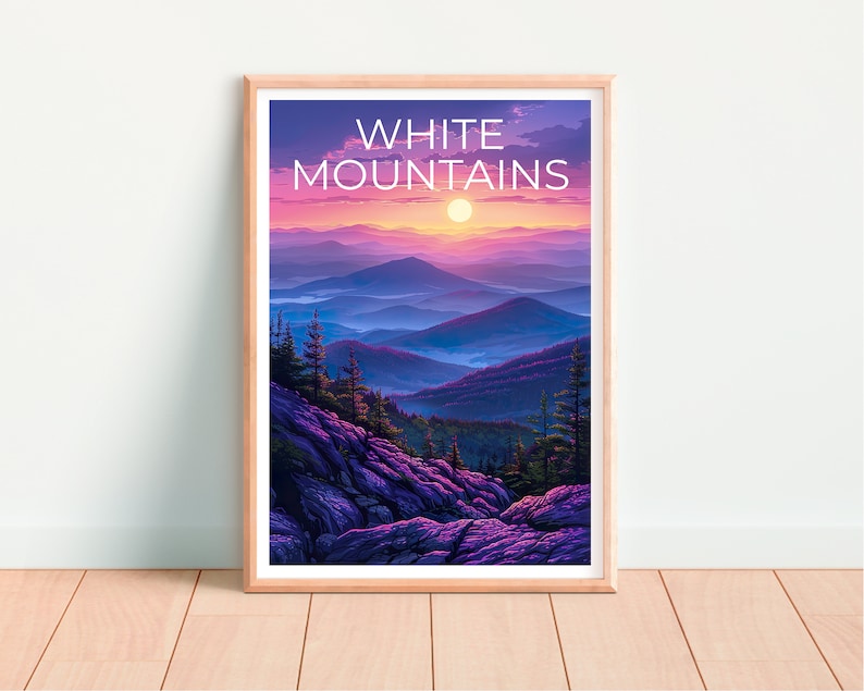 White Mountains Poster, White Mountains Print, New Hampshire Poster, New Hampshire Print, White Mountains Art, Hiking Gift