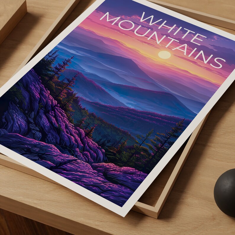 White Mountains Poster, White Mountains Print, New Hampshire Poster, New Hampshire Print, White Mountains Art, Hiking Gift