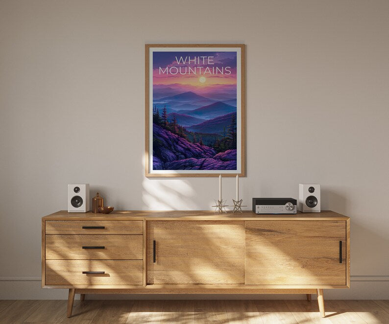 White Mountains Poster, White Mountains Print, New Hampshire Poster, New Hampshire Print, White Mountains Art, Hiking Gift