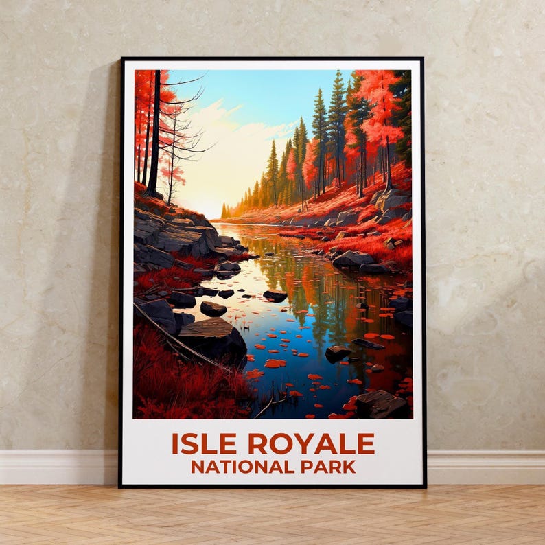 Isle Royale National Park Travel Print Michigan Poster Autumn Forest Wall Art Isle Royale Poster Home Decor Birthday Gift