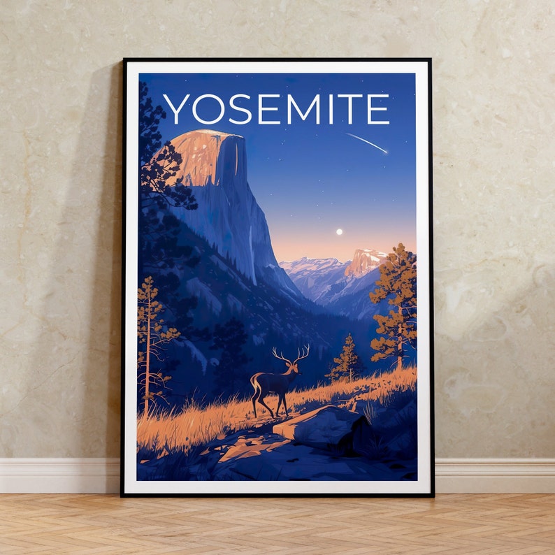 Affiche Yosemite, Impression Yosemite, Art du cerf, Impression Half Dome, Affiche Californie, Cadeau Yosemite, Impression Californie