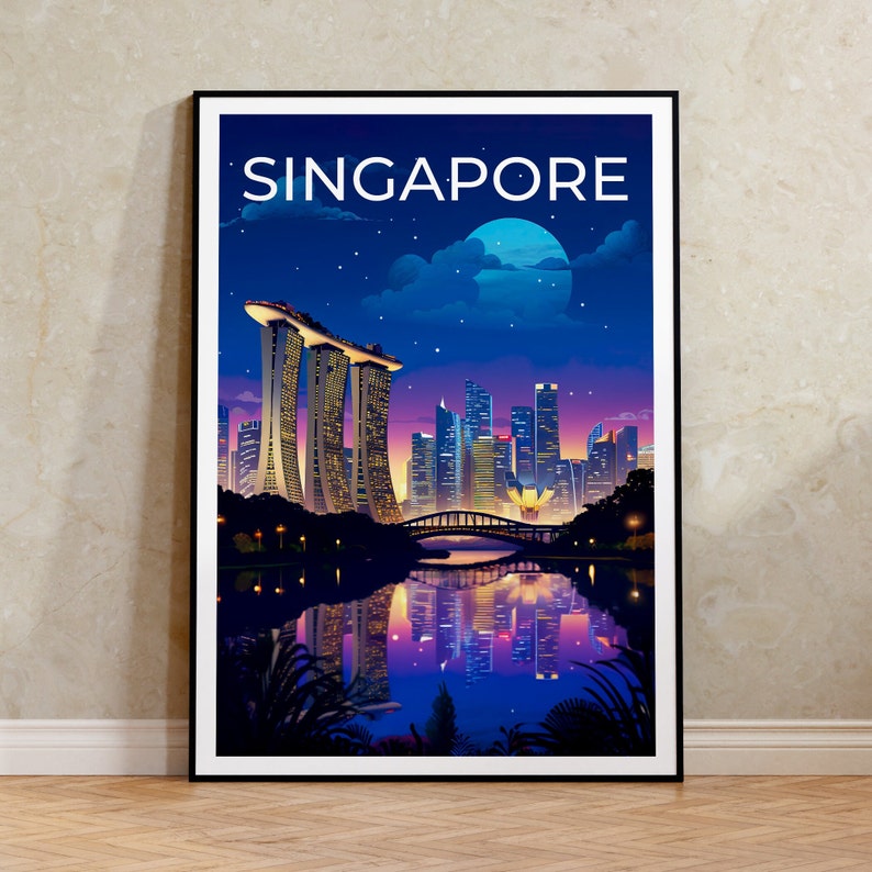 Singapore Travel Poster, Singapore Wall Art, Singapore Print, Singapore Poster, Marina Bay Sands, Asia Poster, Poster Art, Wall Decor