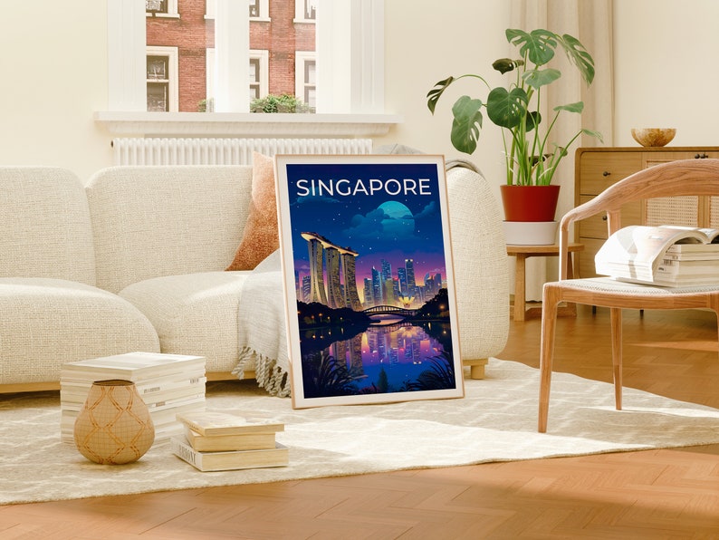 Singapore Travel Poster, Singapore Wall Art, Singapore Print, Singapore Poster, Marina Bay Sands, Asia Poster, Poster Art, Wall Decor