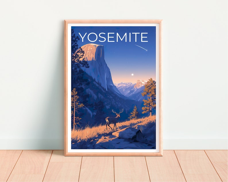 Affiche Yosemite, Impression Yosemite, Art du cerf, Impression Half Dome, Affiche Californie, Cadeau Yosemite, Impression Californie