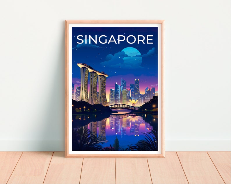 Singapore Travel Poster, Singapore Wall Art, Singapore Print, Singapore Poster, Marina Bay Sands, Asia Poster, Poster Art, Wall Decor