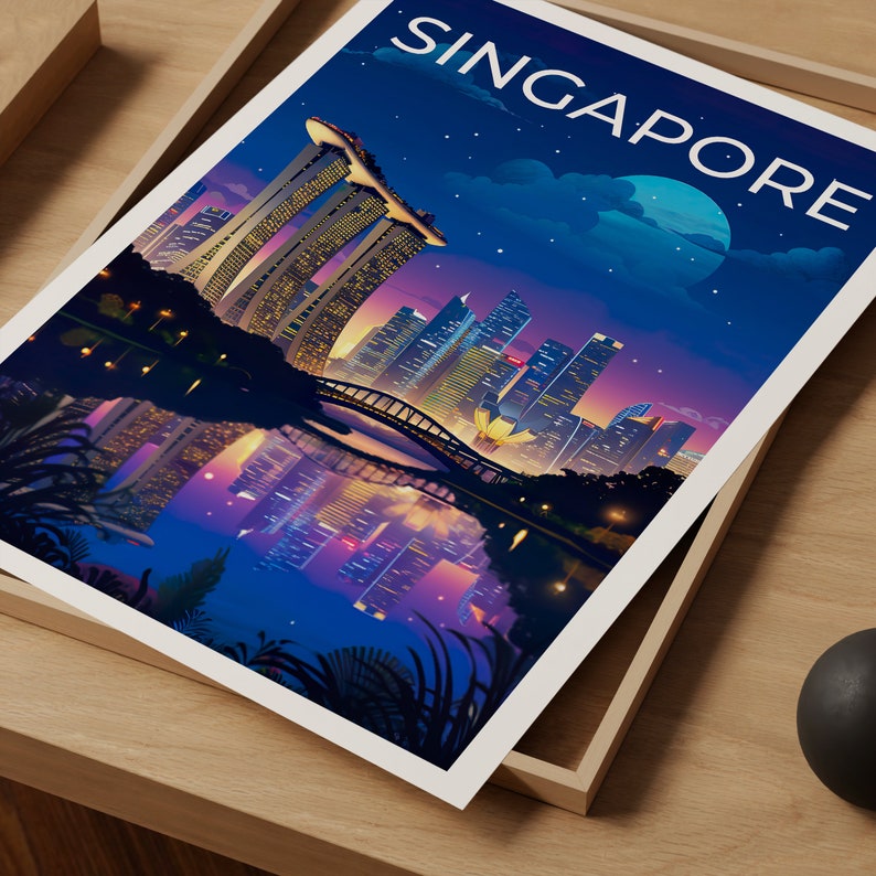 Singapore Travel Poster, Singapore Wall Art, Singapore Print, Singapore Poster, Marina Bay Sands, Asia Poster, Poster Art, Wall Decor