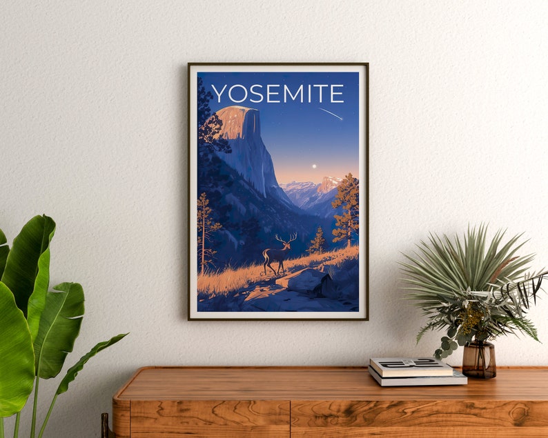 Affiche Yosemite, Impression Yosemite, Art du cerf, Impression Half Dome, Affiche Californie, Cadeau Yosemite, Impression Californie