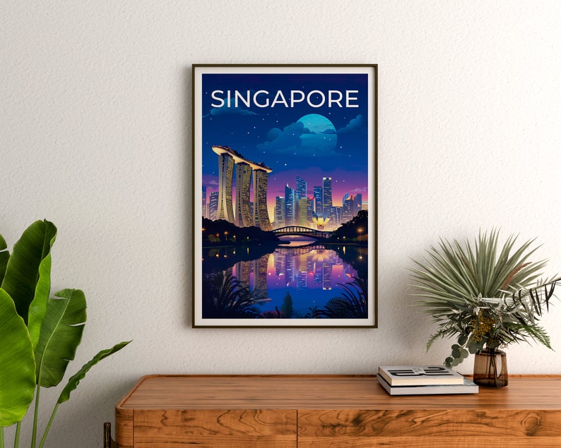 Singapore Travel Poster, Singapore Wall Art, Singapore Print, Singapore Poster, Marina Bay Sands, Asia Poster, Poster Art, Wall Decor