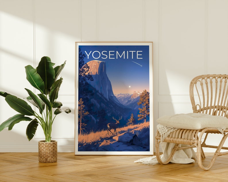 Affiche Yosemite, Impression Yosemite, Art du cerf, Impression Half Dome, Affiche Californie, Cadeau Yosemite, Impression Californie