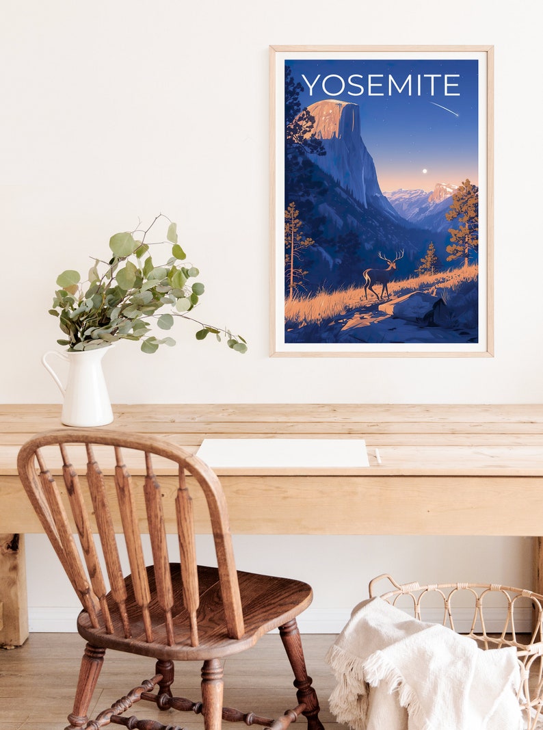 Affiche Yosemite, Impression Yosemite, Art du cerf, Impression Half Dome, Affiche Californie, Cadeau Yosemite, Impression Californie