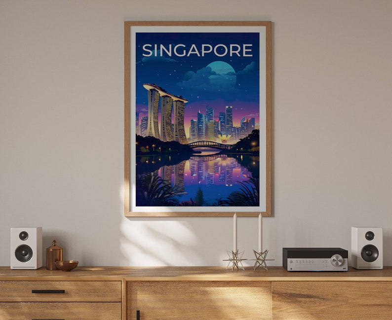 Singapore Travel Poster, Singapore Wall Art, Singapore Print, Singapore Poster, Marina Bay Sands, Asia Poster, Poster Art, Wall Decor
