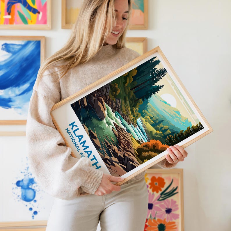 Klamath National Forest Travel Print California Poster Forest Wall Art Mountain Illustration Klamath Poster Home Decor Birthday Gift