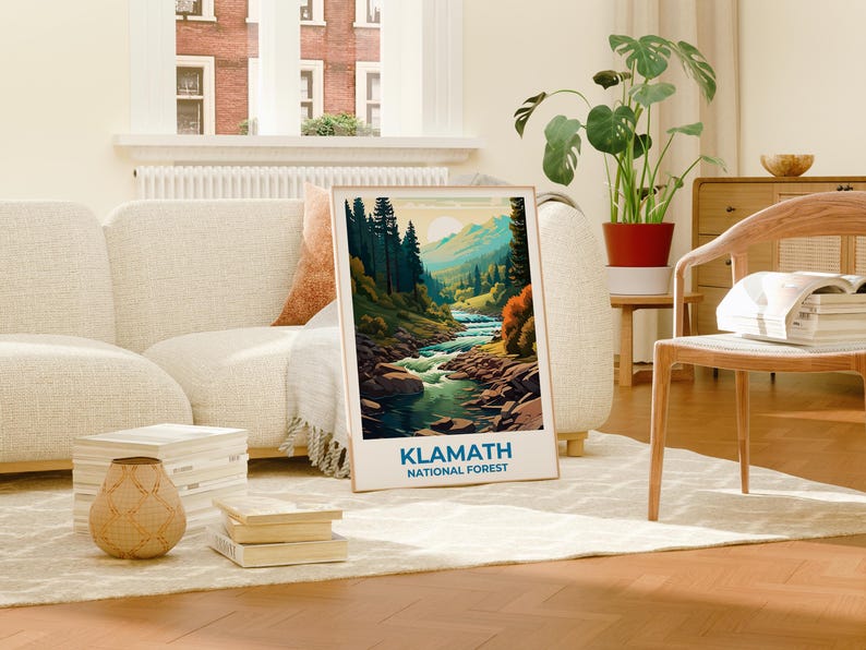 Klamath National Forest Travel Print California Poster Forest Wall Art Mountain Illustration Klamath Poster Home Decor Birthday Gift