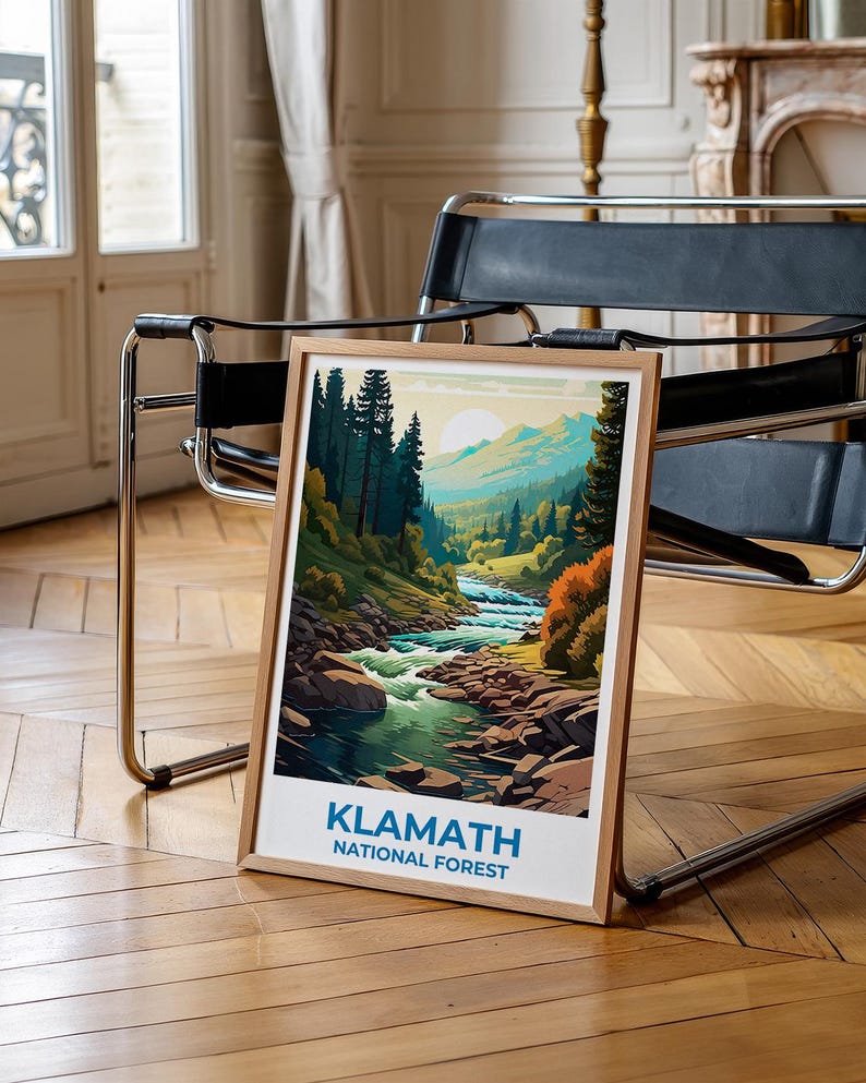 Klamath National Forest Travel Print California Poster Forest Wall Art Mountain Illustration Klamath Poster Home Decor Birthday Gift
