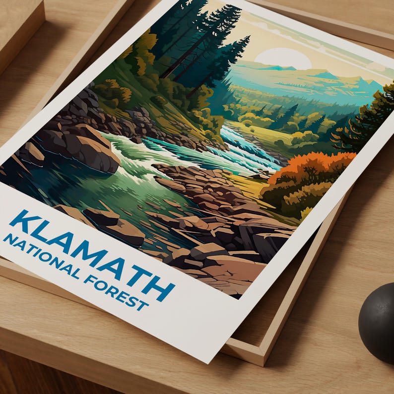 Klamath National Forest Travel Print California Poster Forest Wall Art Mountain Illustration Klamath Poster Home Decor Birthday Gift