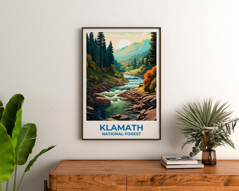 Klamath National Forest Travel Print California Poster Forest Wall Art Mountain Illustration Klamath Poster Home Decor Birthday Gift