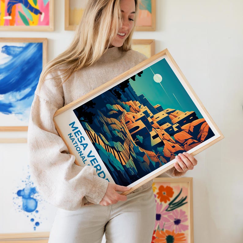 Mesa Verde National Park Travel Print Colorado Poster Cliff Dwelling Wall Art Mesa Verde Landscape Poster Home Decor Birthday Gift