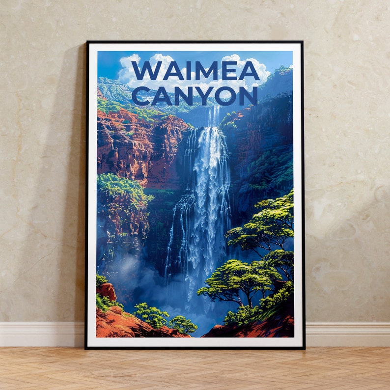 Waimea Canyon Poster, Waimea Canyon Print, Hawaii Art, Hawaii Print, Hawaii Poster, Kauai Poster, Waterfall Poster