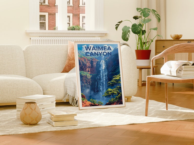 Waimea Canyon Poster, Waimea Canyon Print, Hawaii Art, Hawaii Print, Hawaii Poster, Kauai Poster, Waterfall Poster