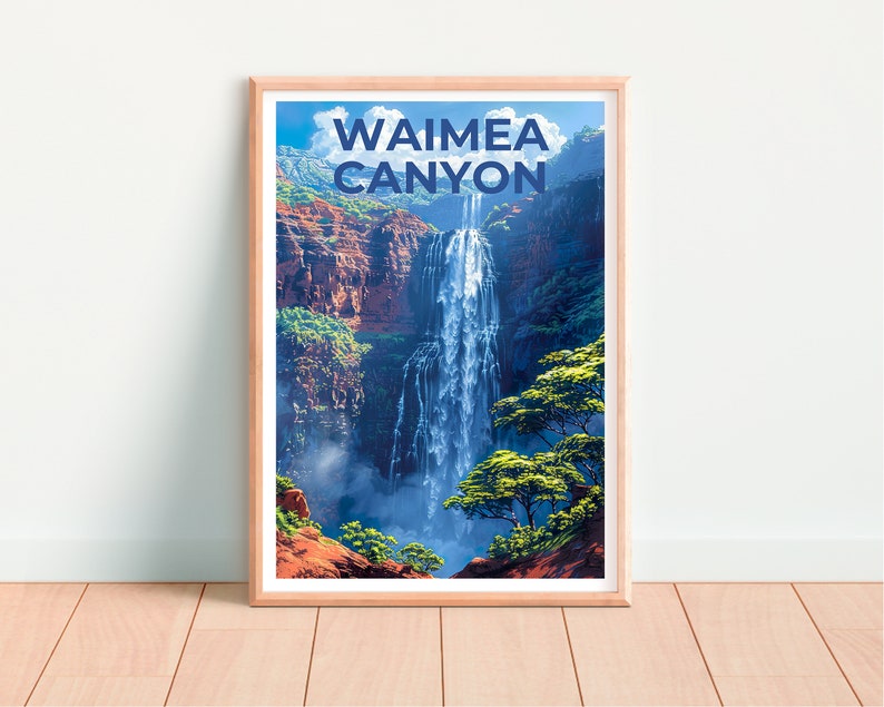Waimea Canyon Poster, Waimea Canyon Print, Hawaii Art, Hawaii Print, Hawaii Poster, Kauai Poster, Waterfall Poster