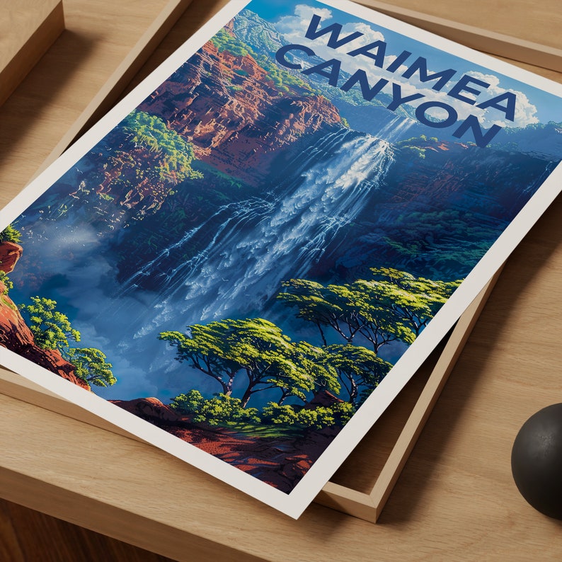 Waimea Canyon Poster, Waimea Canyon Print, Hawaii Art, Hawaii Print, Hawaii Poster, Kauai Poster, Waterfall Poster