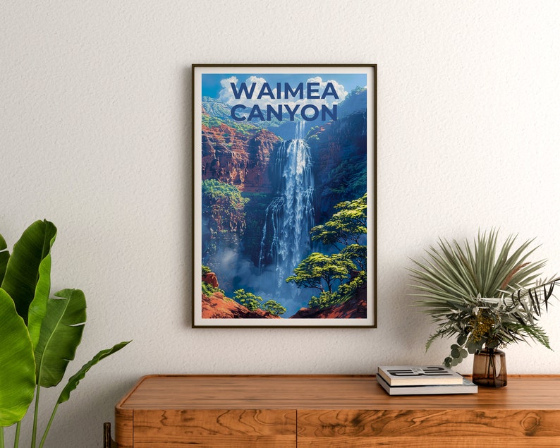 Waimea Canyon Poster, Waimea Canyon Print, Hawaii Art, Hawaii Print, Hawaii Poster, Kauai Poster, Waterfall Poster