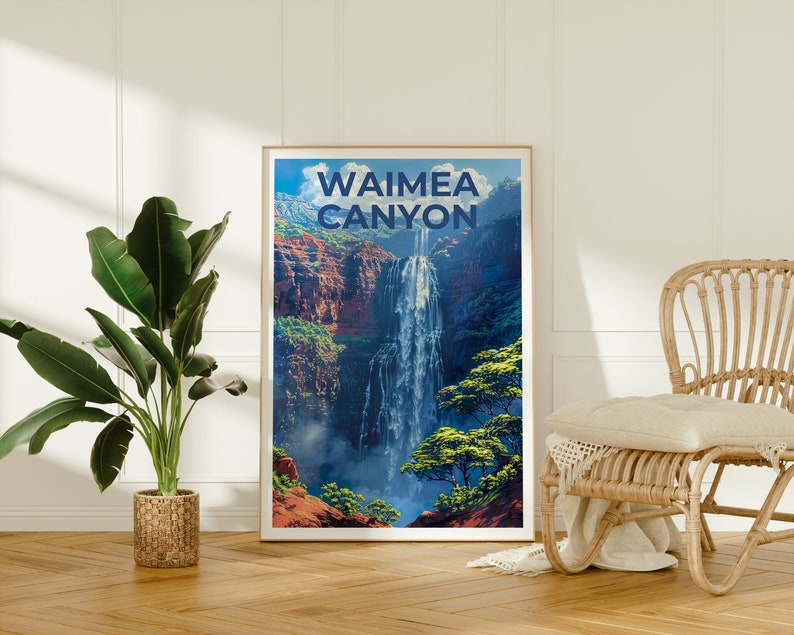Waimea Canyon Poster, Waimea Canyon Print, Hawaii Art, Hawaii Print, Hawaii Poster, Kauai Poster, Waterfall Poster