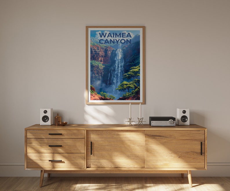 Waimea Canyon Poster, Waimea Canyon Print, Hawaii Art, Hawaii Print, Hawaii Poster, Kauai Poster, Waterfall Poster