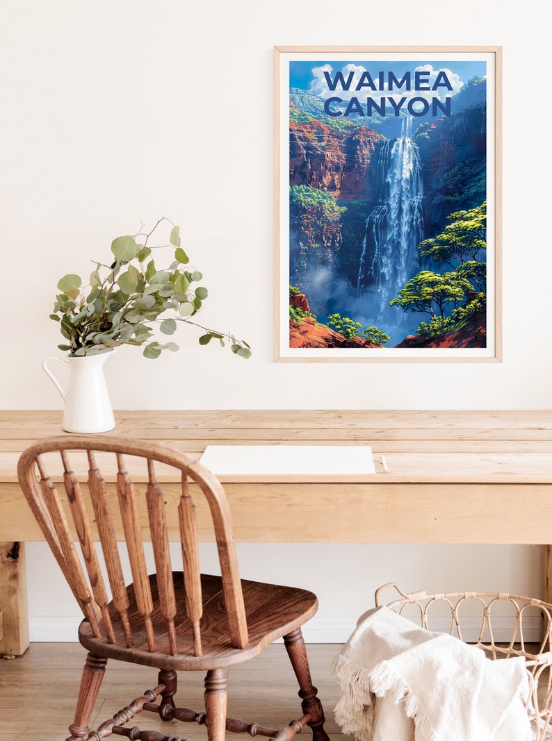 Waimea Canyon Poster, Waimea Canyon Print, Hawaii Art, Hawaii Print, Hawaii Poster, Kauai Poster, Waterfall Poster
