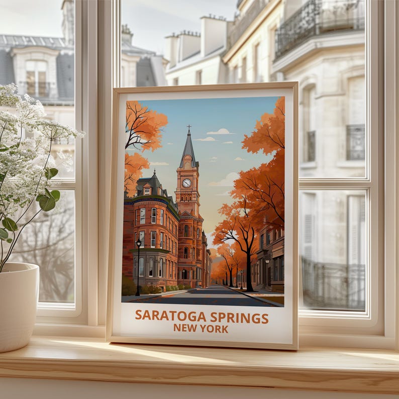 Saratoga Springs Travel Print New York Poster Charming City Wall Art New York Illustration Saratoga Springs Poster Home Decor Birthday Gift