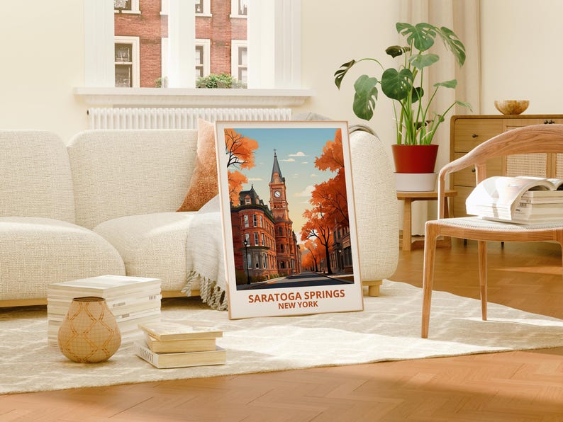 Saratoga Springs Travel Print New York Poster Charming City Wall Art New York Illustration Saratoga Springs Poster Home Decor Birthday Gift